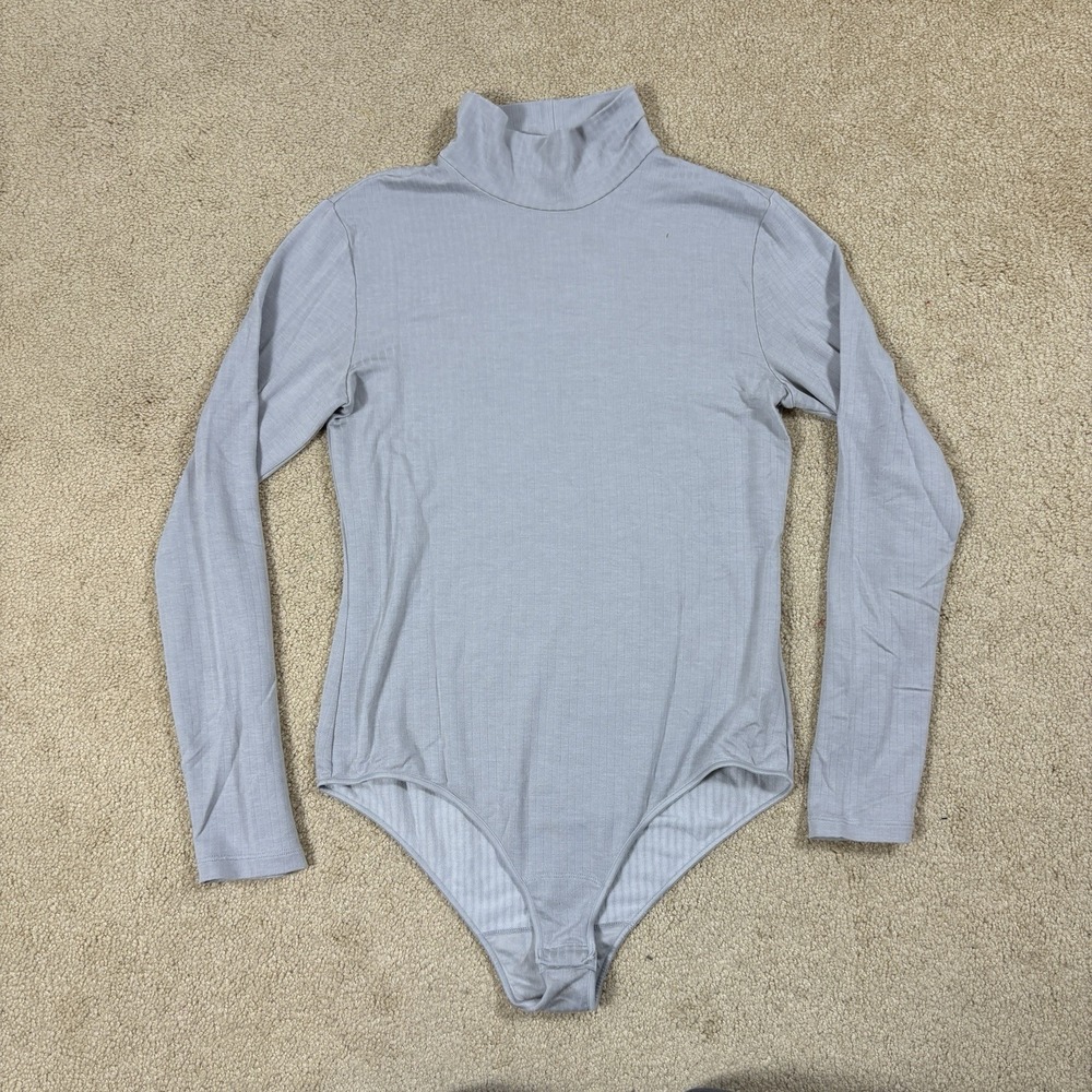 Uniqlo Women Gray Bodysuit Long Sleeve Mock Neck Soft Large L
